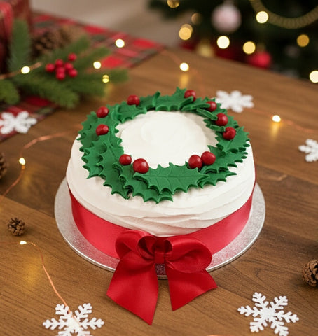 Royal Iced Traditional Christmas Fruit Cake With Holly Wreath