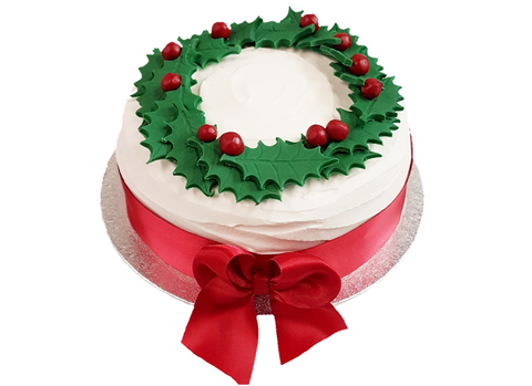 Royal Iced Traditional Christmas Fruit Cake With Holly Wreath